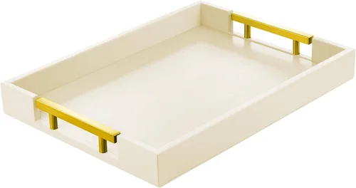 Vista 8 de ATZYmolin - Bandeja de madera para servir con asas, bandeja decorativa rectangular otomana para el hogar, bandeja de tocador para desayunos, cenas