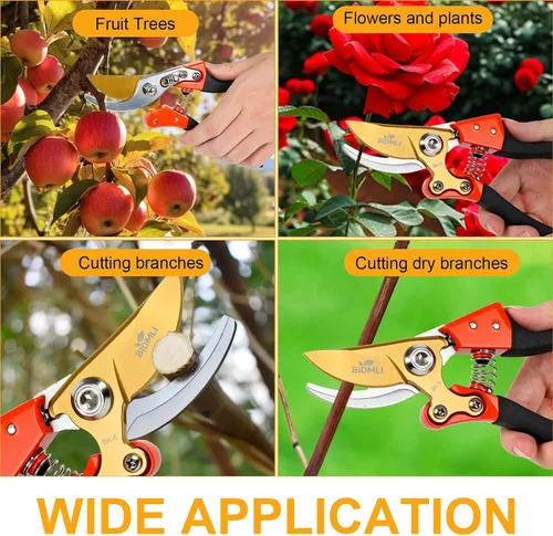 Vista 7 de Tijeras de Podar Resistentes, Tijeras de Jardín y Podadoras con Hojas de Acero SK5 Red-BIDMLI de 8.66" y Mangos de Aleación de Aluminio, Cortador
