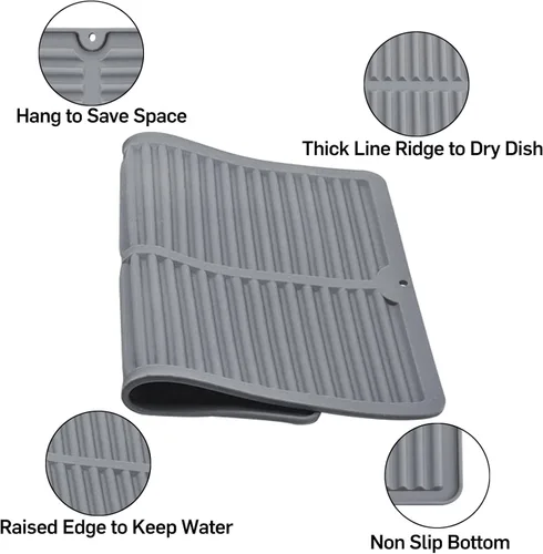 Vista 3 de Suruid Tapete de silicona para secado de platos para múltiples usos, fácil de limpiar, resistente al calor para encimera de cocina o fregadero