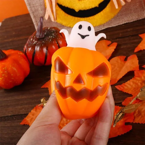 Vista 5 de Juguetes para apretar de Halloween, diseño de calabaza malvada, diseño de calabaza malvada, fantasma, cráneo, murciélago, juguetes para la ansiedad