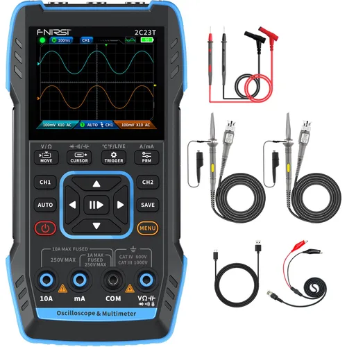 Vista 7 de FNIRSI 2C23T Osciloscopio portátil multifunción de 3 en 1, generador DDS, 2 canales, ancho de banda de 10 MHz, frecuencia de muestreo de 50 MSa/s