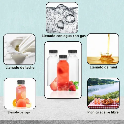 Vista 7 de HNXAZG 3 botellas de jugo de plástico de 33 onzas con tapas de manipulación
