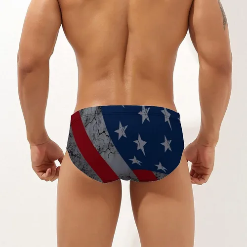 Vista 4 de Traje de baño para hombre, bikini con bandera americana, traje de baño de baja altura, secado rápido, pantalones cortos de surf para el 4 de julio