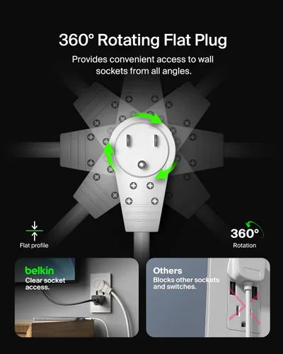 Vista 5 de Belkin Protector de sobrecarga con cable de alimentación 6 salids (enchufe giratorio) 6 patas N/A rotating plug, wall tap, outlet extender, home
