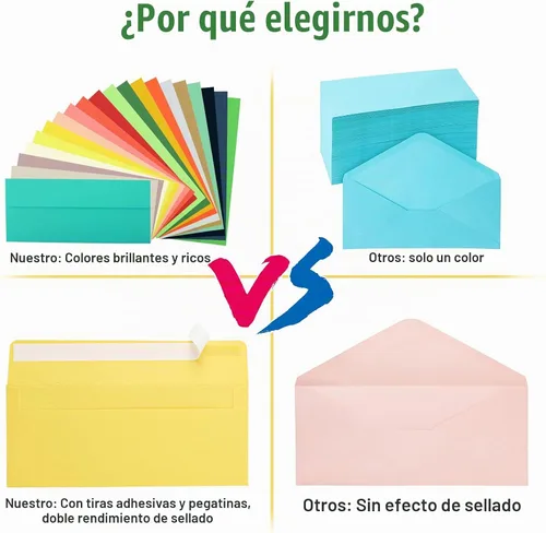 Vista 4 de 100 PCS Sobres Coloridos, Sobres de Correo Comercial #10 con Cierre Automático y Solapa Cuadrada para Cartas, Invitaciones, Oficina, Tamaño 4 1/8 X