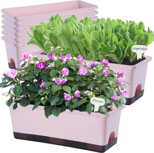 Vista 10 de Oliz Macetero rectangular para ventana, 8 unidades, 17 pulgadas con agujeros de drenaje y bandejas, macetas para alféizar de ventana, patio, jardín