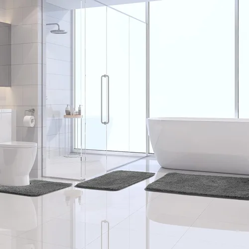 Vista 9 de MIULEE Juego de 3 alfombras y tapetes de baño extra gruesos de microfibra antideslizante y tapete de baño de contorno en forma de U para baño, baño