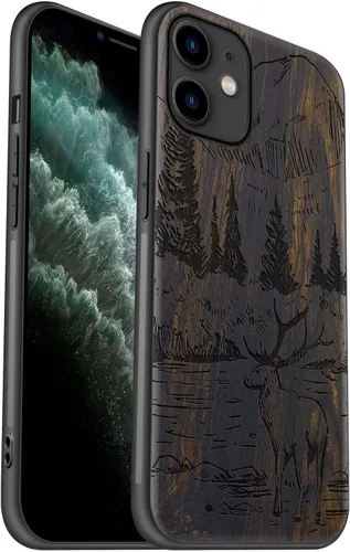 Vista 10 de Carveit Funda de madera para iPhone 11 [madera natural y TPU suave negro] a prueba de golpes, elegante protector de teléfono de madera compatible