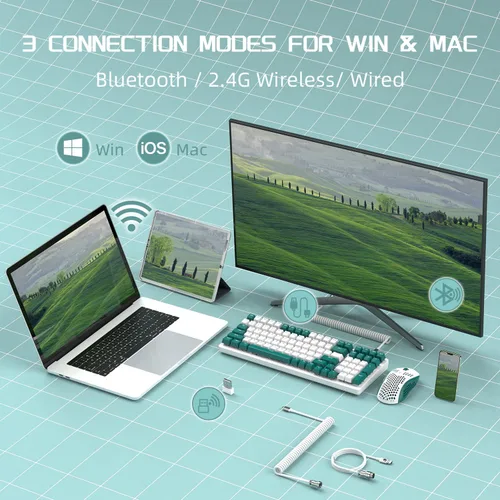 Vista 3 de RK6 Pro Teclado mecánico inalámbrico personalizado para juegos de PC, 2.4G/Bluetooth/USB-C, intercambio en caliente, retroiluminación arcoíris