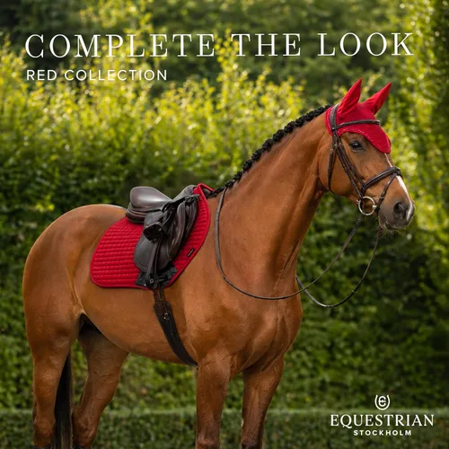 Vista 5 de Equestrian Stockholm Horse Ear Bonnet, Fly Protection Noise-Muffling Design Red