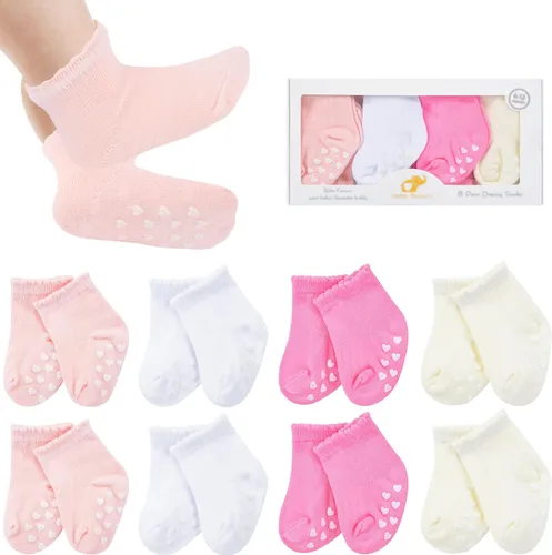 Vista 8 de 8 pares de calcetines de bebé con empuñaduras de algodón antideslizantes calcetines de caminar bonitos regalos para recién nacidos, niñas y niños