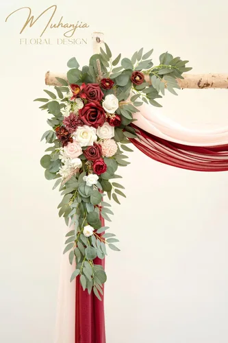 Vista 3 de Kit de flores artificiales de arco de boda Muhanjia (paquete de 4), 2 piezas de arco de flores artificiales, 2 piezas de cortinas de gasa