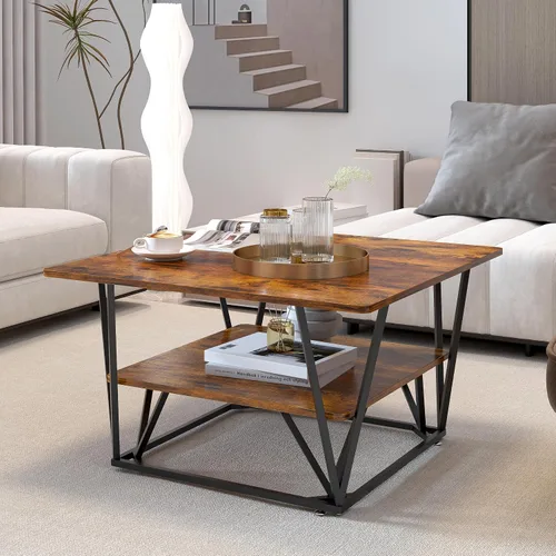 Vista 5 de Elephance - Mesa de café cuadrada con almacenamiento de 2 niveles, mesa de té moderna de 31.5 pulgadas para sala de estar, tapa de madera