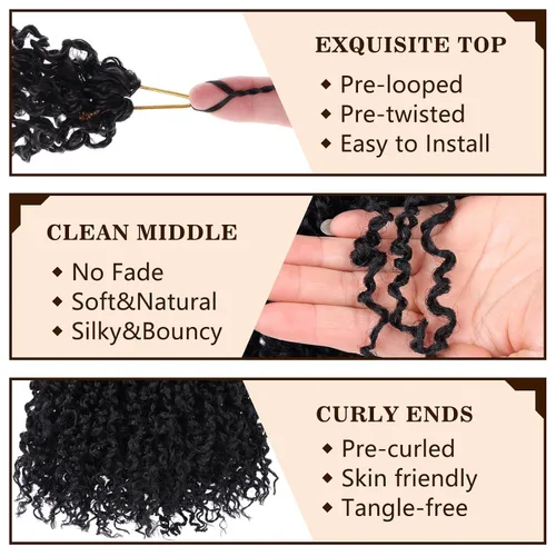 Vista 3 de COOKOO 6 pulgadas 8 paquetes Cabello de Ganchillo Pre-enrollado Yanky Twist para Mujeres Negro Natural Mini Passion Twists Pre-retorcido Cabello