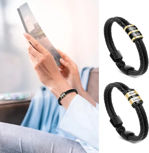 Vista 74 de Pulseras de cuero personalizadas para hombre con 1-6 nombres, pulsera trenzada personalizada con cuentas para papá, marido, día del padre, San