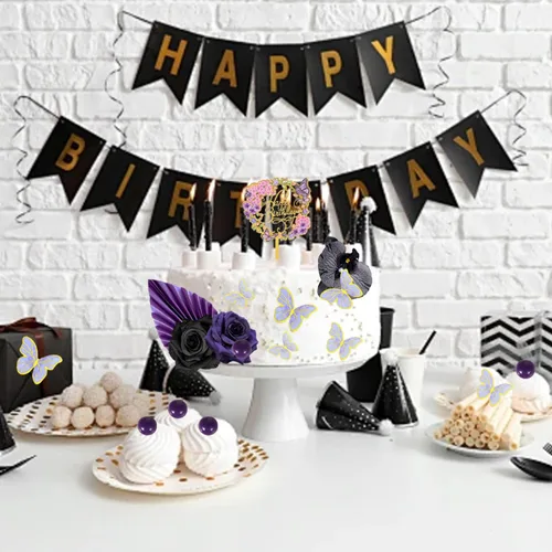 Vista 6 de 29 piezas de decoración de pastel de flores, hojas de palma, bola de mariposa, decoración bohemia para tartas, decoración de pastel de cumpleaños