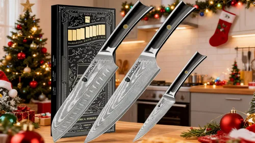 Vista 8 de BRODARK Cuchillo de chef de Damasco de 3 piezas, VG10 de acero de espiga completa afilado, juego de cuchillos de chef japonés profesional
