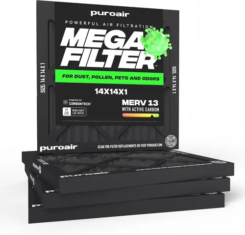 Vista 32 de PuroAir Filtro Mega - Filtro de aire de 12x12x1 MERV 13 para el hogar con carbón activado - Filtros alérgenos, caspa de mascotas, humo, polvo