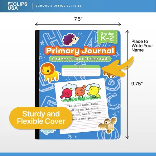 Vista 2 de E-CLIPS USA Cuaderno de composición primaria K-2, libro de composición a rayas primarias, diario de escritura primaria para grados K-2, cuadernos