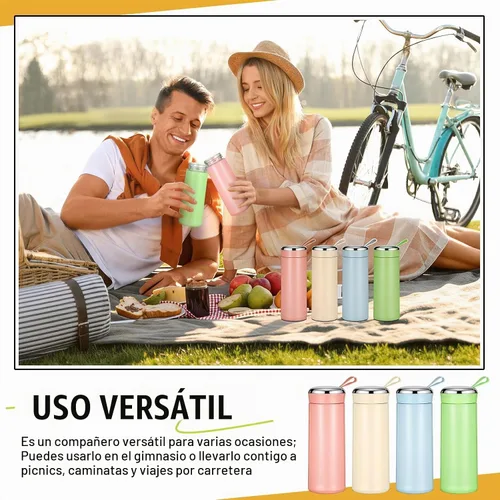 Vista 3 de 20 botellas de agua de 14 onzas con carcasa exterior de plástico, botella de agua de doble capa con asa, reutilizable, forro de vidrio para jugo