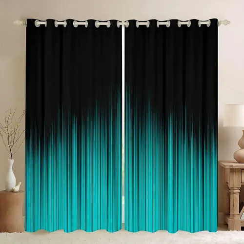 Vista 31 de Feelyou Cortinas abstractas degradadas para niños, adolescentes y mujeres, cortinas de ventana azules, moradas y negras, tratamientos geométricos