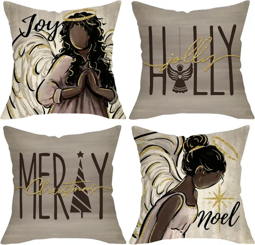 Vista 8 de Selmad Juego de 4 fundas de almohada para vacaciones de Navidad, 16 x 16 pulgadas, funda de cojín iluminada con diseño de Clark de Navidad