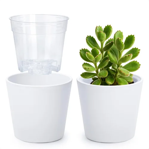 Vista 13 de Phoenix Vine Macetero de plástico verde oliva de 4.5 pulgadas con maceta transparente, cubierta decorativa ligera con maceta interior transparente
