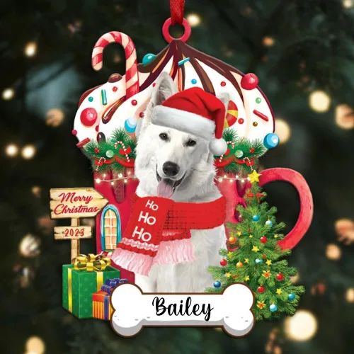 Vista 84 de Akita1 - Adorno personalizado para perro, adorno de perro con nombre personalizado, plano impreso en 2D, acrílico colgante, Papá Noel y perro