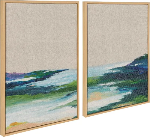 Vista 2 de Kate and Laurel Sylvie Lake Huron I and II - Juego de arte de pared en lienzo enmarcado de lino neutro por Nikita Jariwala; 2 piezas de 18 x 24