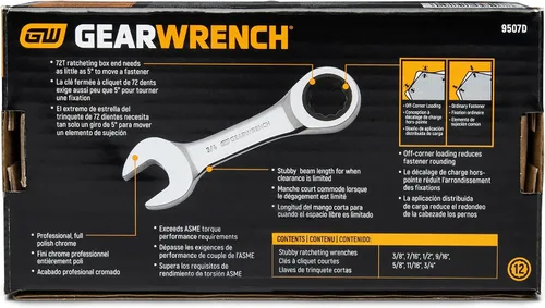 Vista 6 de GEARWRENCH Juego de llaves combinadas de trinquete rechonchas, de 7 piezas de 12 puntos, SAE - 9507D