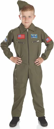 Vista 2 de Fun Shack Disfraz de piloto de combate para niños disfraz de piloto para niños disfraz militar de Halloween para niños S M L XL