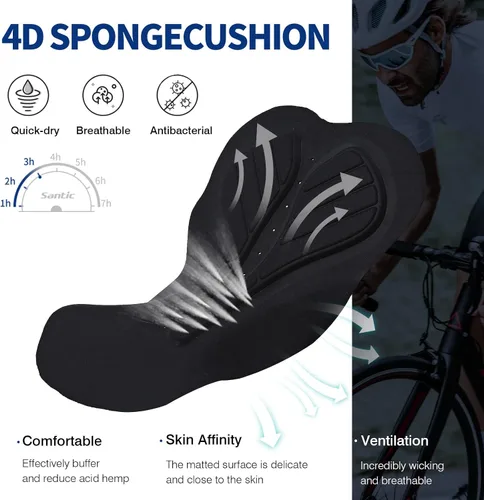 Vista 4 de Santic Pantalones cortos de ciclismo para hombre con relleno 4D para bicicleta de carretera
