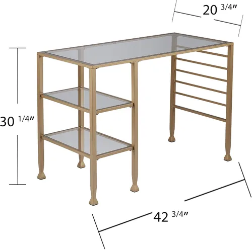 Vista 3 de SEI Furniture Jaymes - Escritorio de metal dorado y cristal, color dorado suave