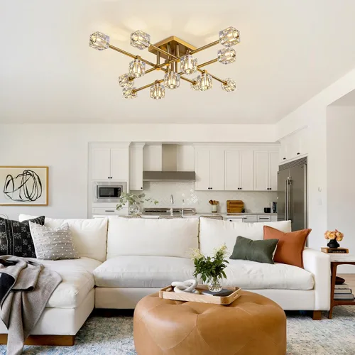Vista 6 de Modern Ceiling Light Fixture with 13-Lights,Gold Semi Flush Mount Ceiling Light,Crystal Sputnik Chandeleirs,Modern Ceiling Lights for Living