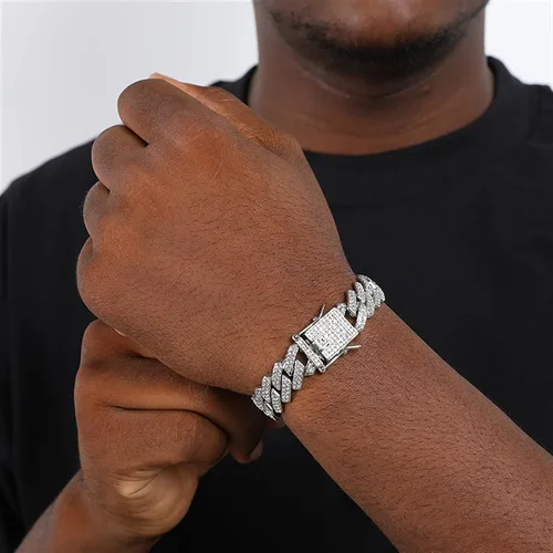 Vista 3 de Saintda Cuban Link Bracelet For Men WomenRose Gold18K Gold PlatedSilver Bracelet13mm8 inches Miami Iced Out Bracelet Hip Hop Bracelets Jewelry