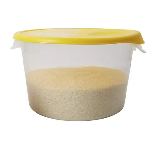 Vista 4 de Rubbermaid Productos comerciales Contenedor redondo de plástico para almacenamiento de alimentos con asa, 4 cuartos de galón, amarillo, rango