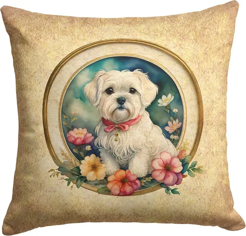 Vista 183 de Caroline's Treasures DAC2072PW1414 Affenpinscher and Flowers - Almohada decorativa de tela, lavable a máquina, para interiores y exteriores