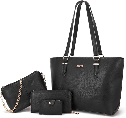 Vista 16 de Qiyuer - Bolsos para mujer, carteras, juegos de bolsos con asa superior, bolsos de hombro, bolso de mano, bolso de trabajo con cartera a juego, 3