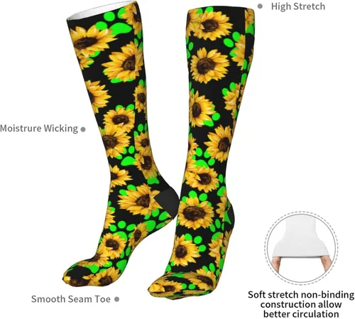 Vista 6 de IconSymbol Calcetines de girasoles para fútbol, hockey sobre hielo y campo que absorben la humedad para senderismo, esquí, equitación, Negro