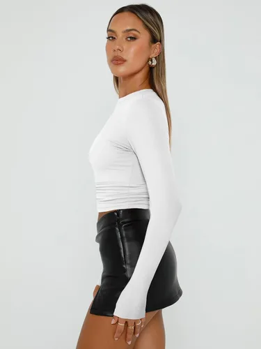 Vista 3 de Trendy Queen Camisas de manga larga para mujer, básicas, de primavera, otoño, a la moda, ajustadas, Y2K