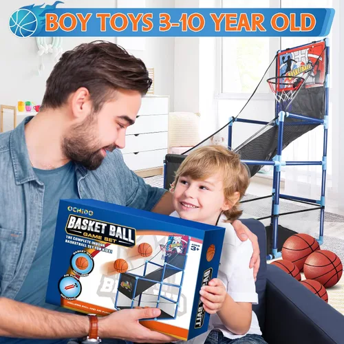 Vista 6 de OCHIDO Juego de baloncesto arcade con 4 pelotas, para niños de 3, 4, 5, 6, 7, 8, 9, 10 años y más, para niños de 3 a 5,6 a 8 años, 8 a 10 años