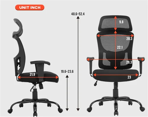Vista 3 de Silla de oficina ejecutiva grande y alta, resistente, 400 libras, silla de escritorio para computadora, ergonómica, respaldo alto, silla de malla