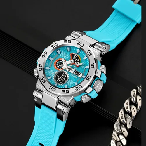 Vista 2 de findtime Mens Watch Sport Military Watches Colorful Waterproof Digital Analog Watch Tactical Outdoor Big Face Wrist Watches Dual Time LED Luminous