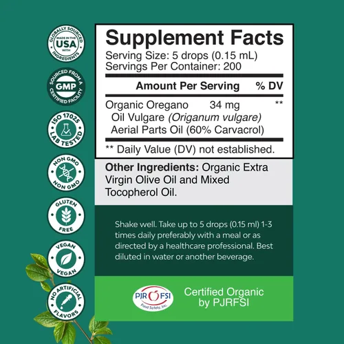 Vista 8 de Gotas de Aceite de Orégano Orgánico - Aceite Líquido Super Concentrado de Orégano con Carvacrol 60% para la Digestión y Apoyo Inmunológico - Tintura