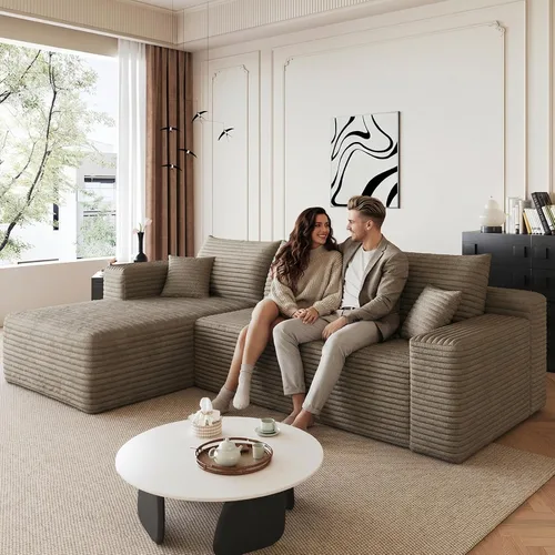 Vista 13 de Sofá seccional Cloud de 96 pulgadas, sofá deshuesado para sala de estar, sofá modular con asiento profundo, sofá de pana cómodo y esponjoso con Negro