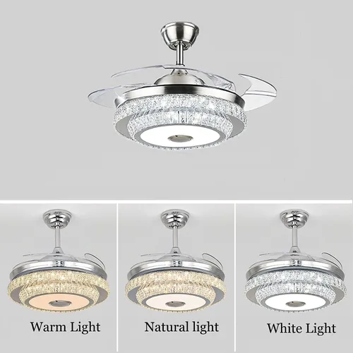 Vista 5 de HNDDS - Ventilador de techo Bluetooth de 42 pulgadas con luces, ventilador de techo de cristal de lujo con hoja retráctil, ventilador inteligente