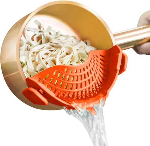 Vista 25 de AUOON - Colador grande con clip para todas las ollas y sartenes, colador de silicona de gran tamaño, diseño familiar, colador de pasta, colador