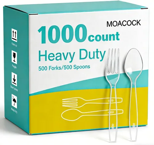 Vista 10 de MOACOCK 100 tenedores y cucharas de plástico de peso pesado exacto