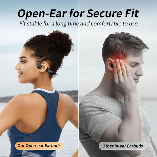 Vista 11 de CXK Auriculares de conducción ósea, auriculares Bluetooth 6.0 actualizados 2026 con micrófono, IPX7 impermeable, audio equilibrado, tiempo