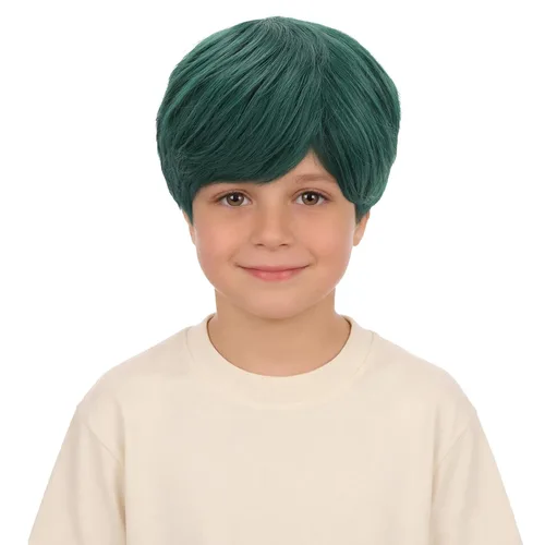 Vista 8 de Peluca marrón para niños, peluca corta recta marrón oscuro para niños, resistente al calor, pelo sintético con gorra